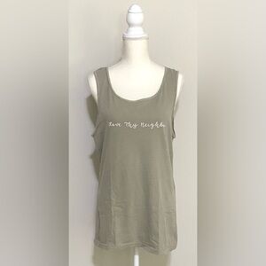 Comfort Colors Women S Solid Green/Gray Love Thy Neighbor Tank Top Classic Comfy